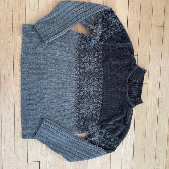 Vintage Fair Isle Chenille Style Sweater Gray Grunge Cottage Grandma Knit Size M - Picture 8 of 11
